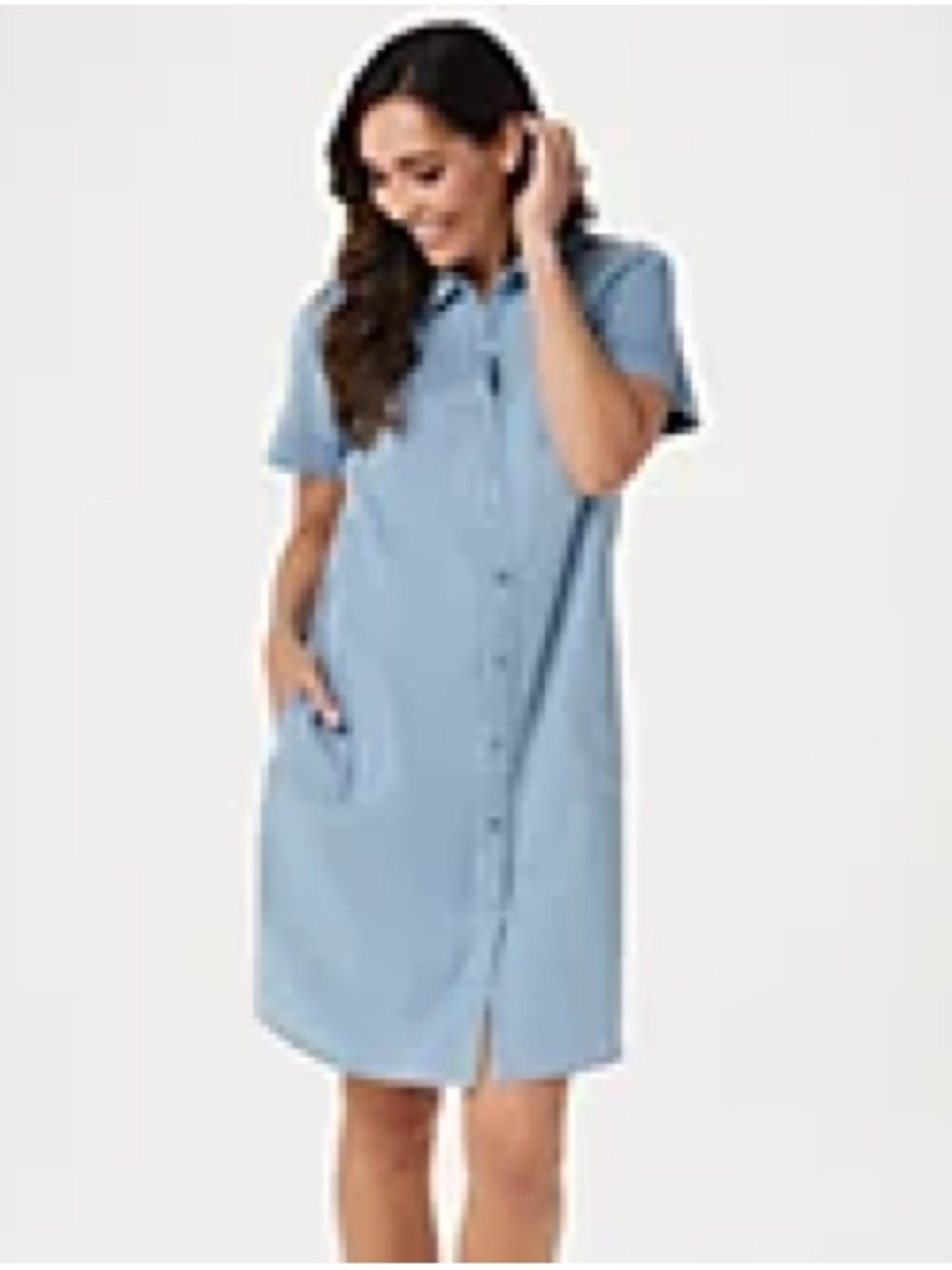 Denim and Co Light Blue Button-Front Shirt Dress